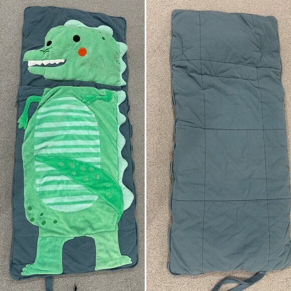 Land of Nod Green & Blue Gray "Wild Dinosaur" Unisex Kids Sleeping Bag - Picture 1 of 4
